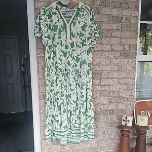 Green and White Floral Dress